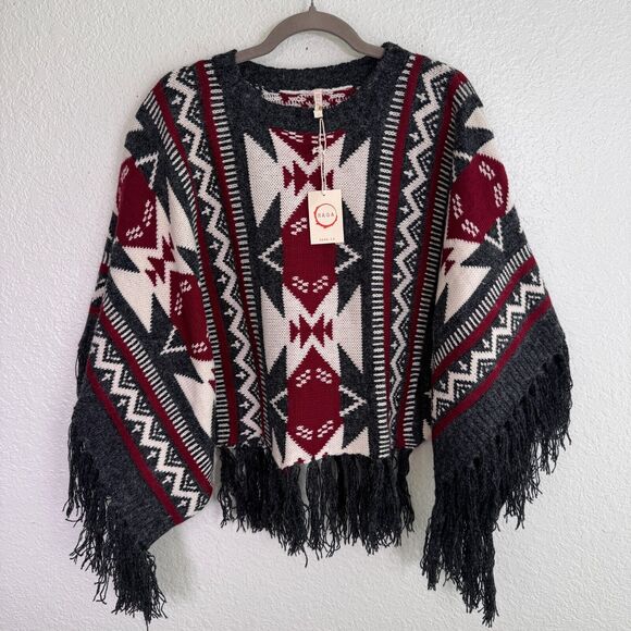 Raga Poncho Womens Extra Small Southwest Aztec Fringe Blanket Sweater Kimono NEW - Picture 1 of 11